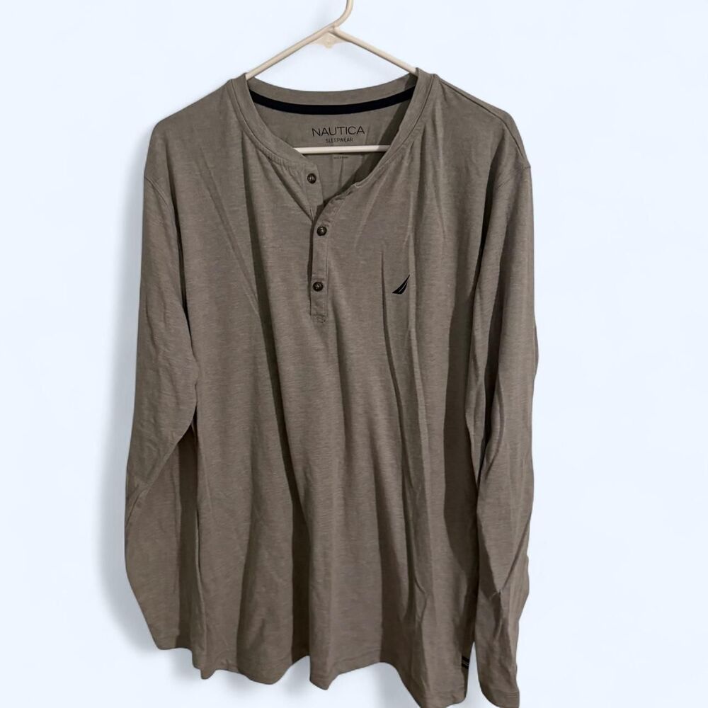 Nautica henley men XL grey sleepwear loungewear long sleeve